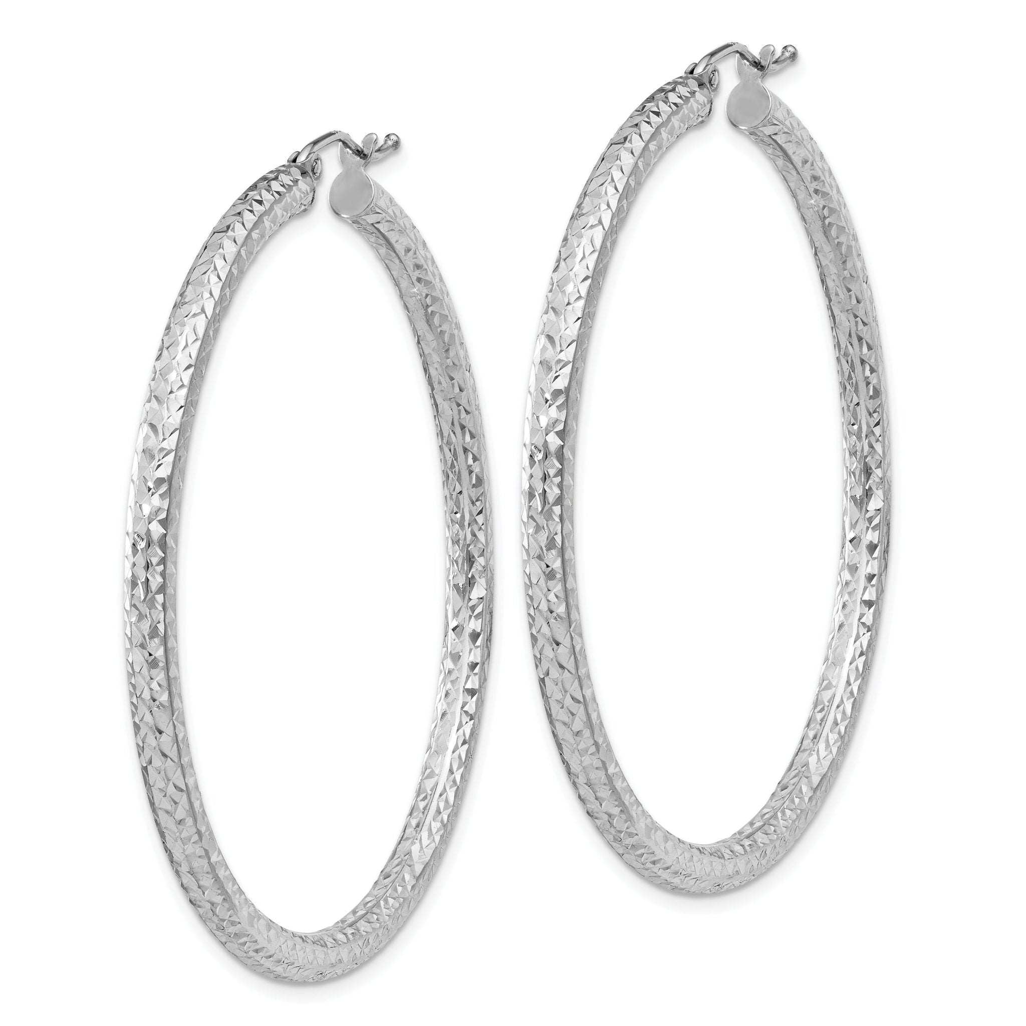 Sterling Silver Rhodium-plated D/C 3x50mm Hoop Earrings Secondary image