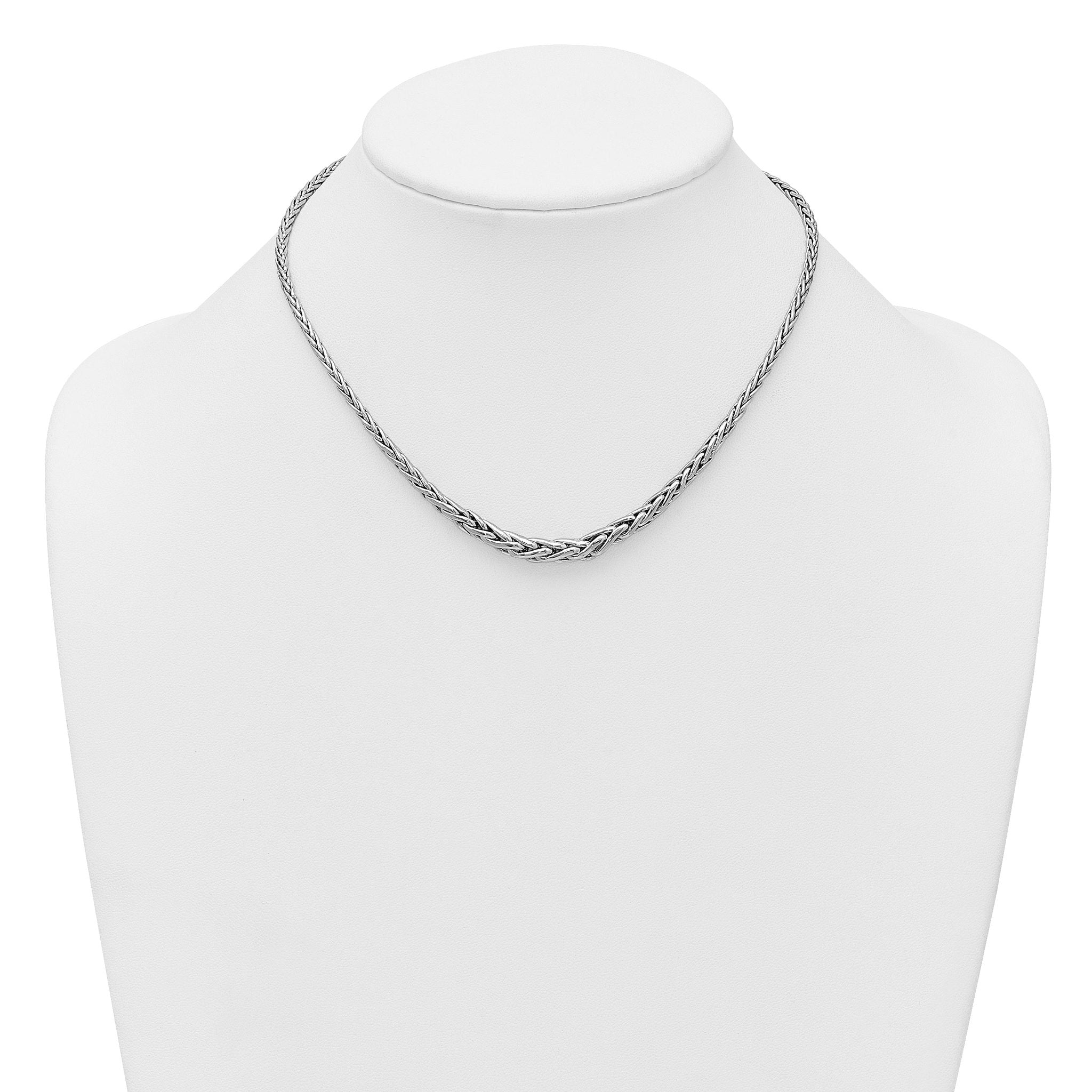 Sterling Silver Rhodium-plated Fancy Graduated Braided Link 16 inch with 2 inch Extender Necklace