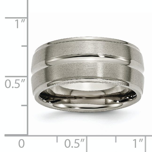 Grooved Ridged-Edge Wedding Band in Titanium, 10mm