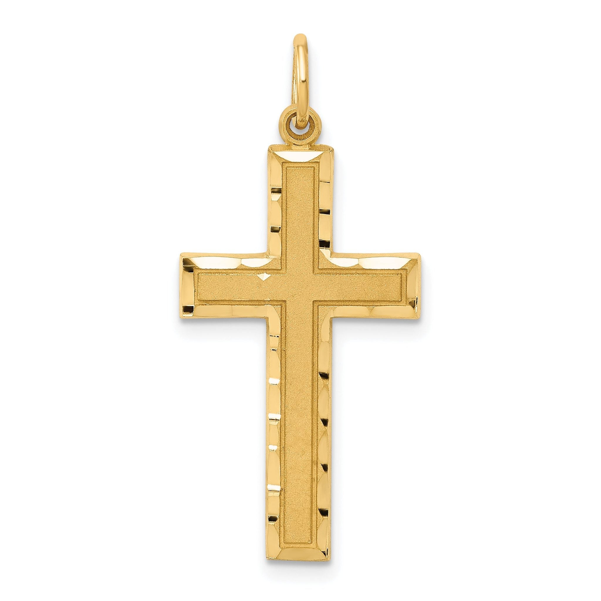 14K Gold Diamond-Cut Cross Charm Pendant  Elegant Solid Design Main image