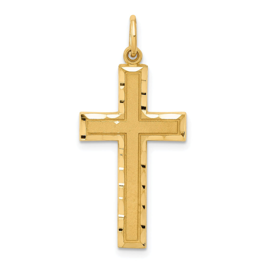 14K Gold Diamond-Cut Cross Charm Pendant  Elegant Solid Design