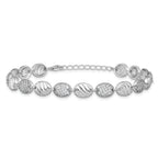 Cheryl M Sterling Silver Rhodium-plated Polished and Grooved CZ Ovals with 1 Inch Extension Bracelet