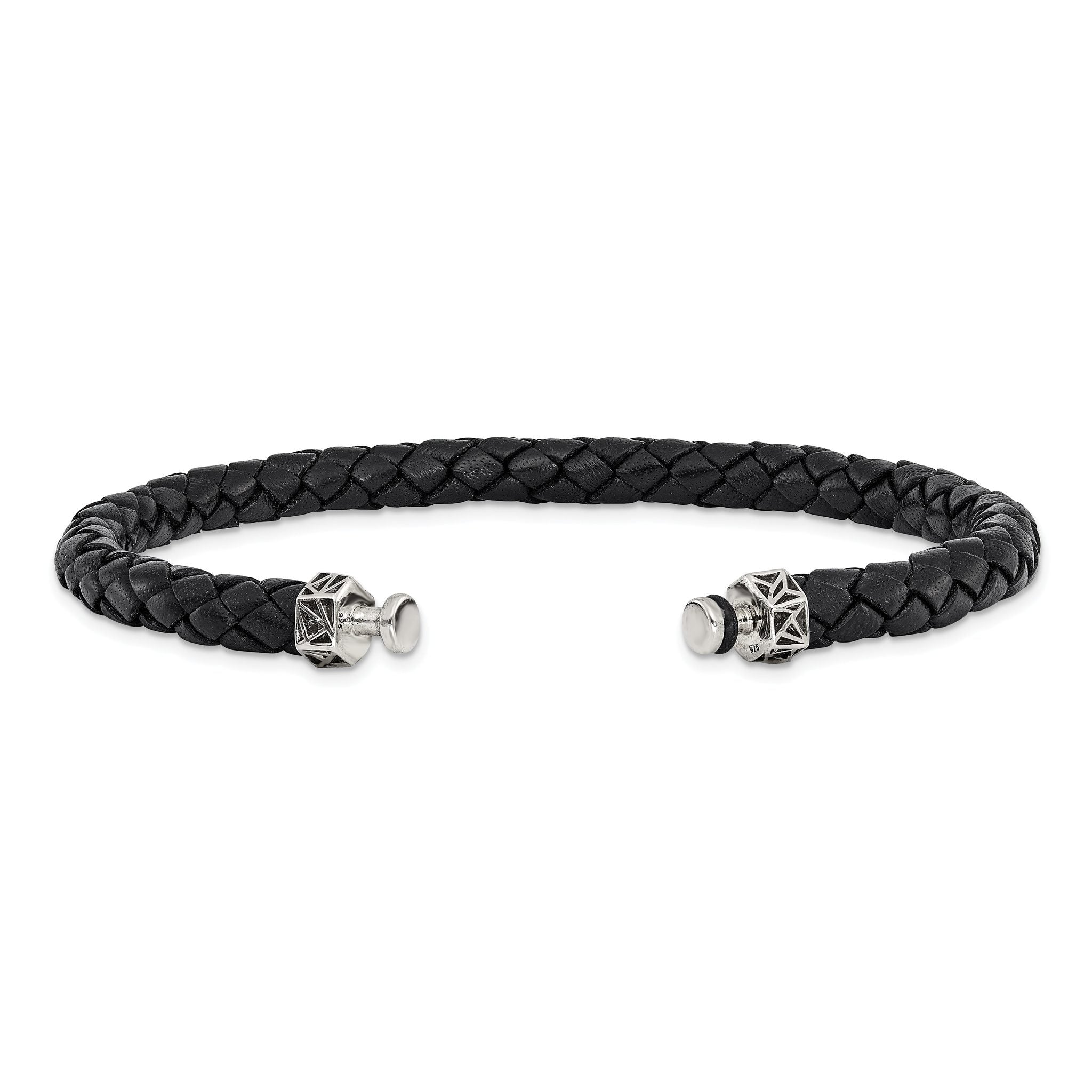 Sterling Silver Reflections 6mm Black Genuine Leather 8in Bracelet/Bead not included, sold seperately Main image