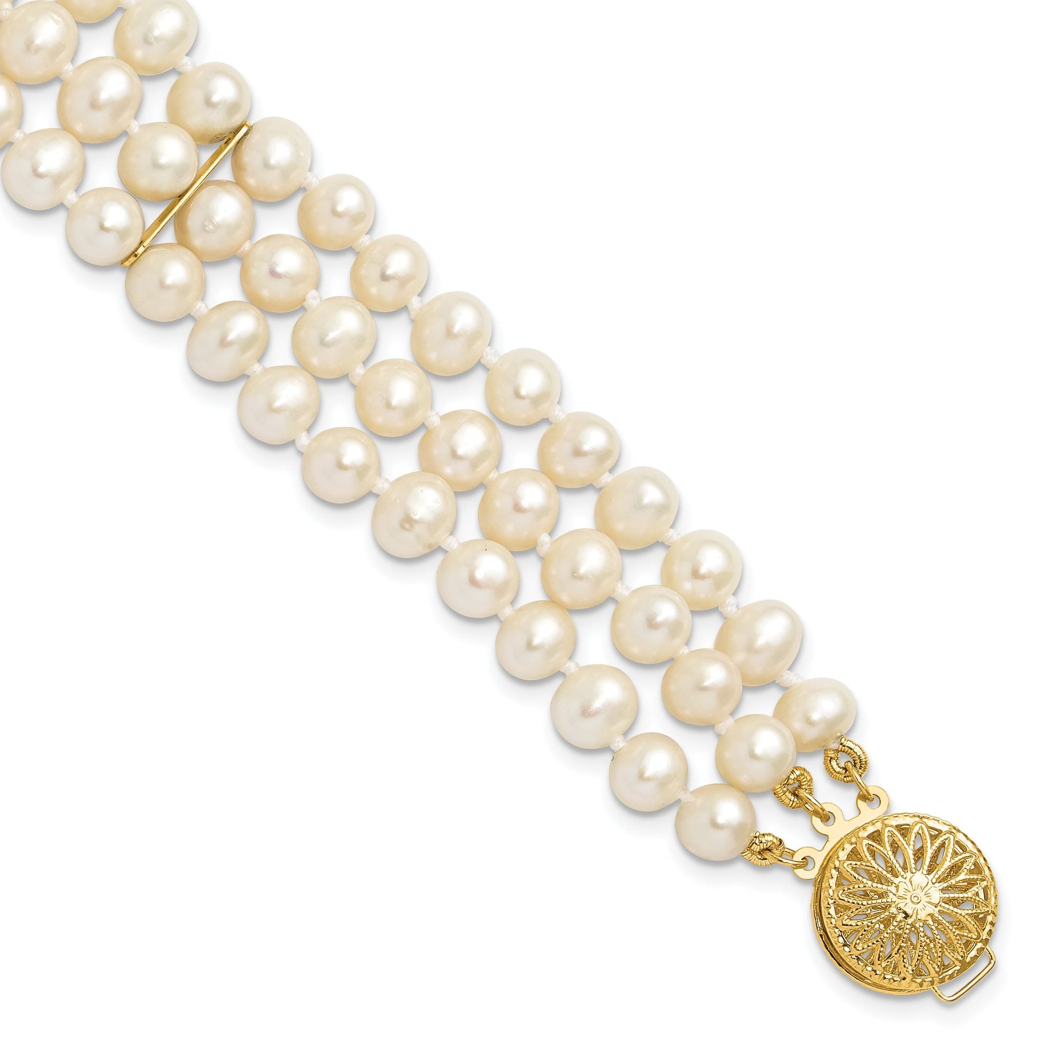 14k 5-6mm White Near Round FW Cultured Pearl 3-strand Bracelet Main image
