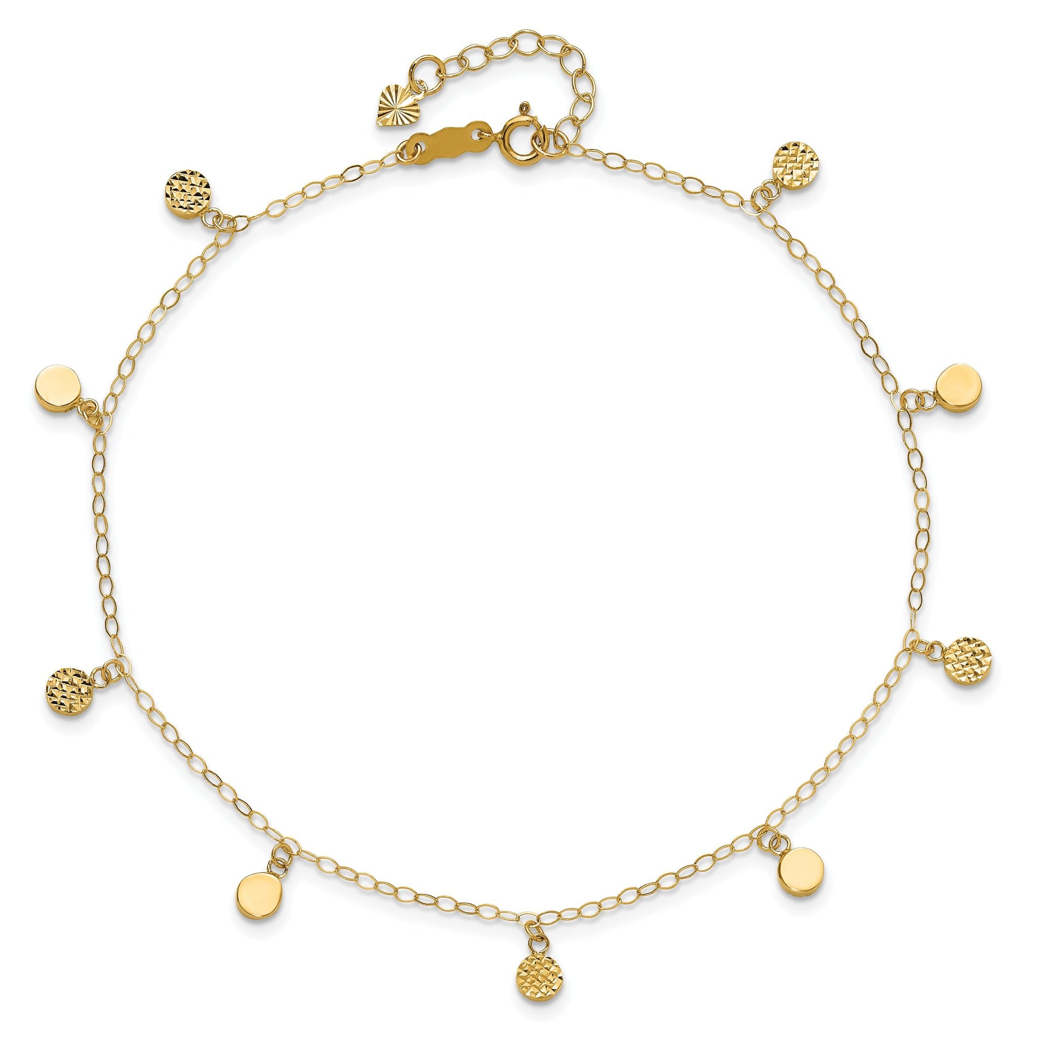 14k Hollow Dangle Circles 9 inch Plus 1 inch Extender - Total 10 inch Anklet