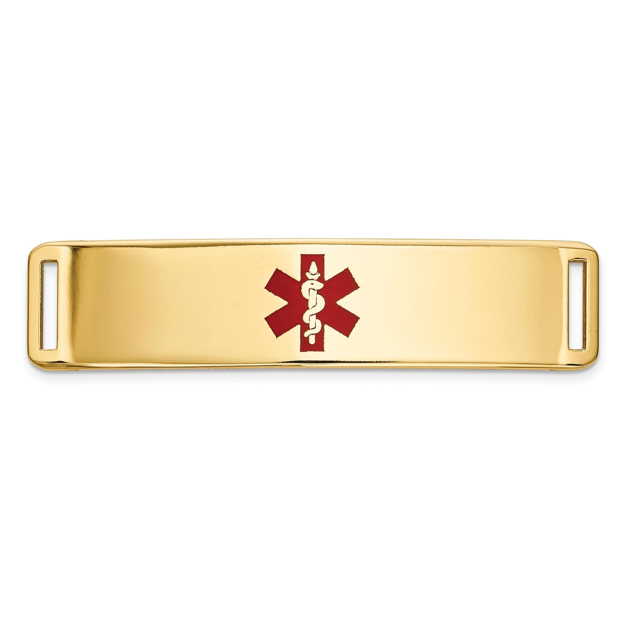 14K Gold Polished Medical ID Bracelet with Red Enamel Accents Main image