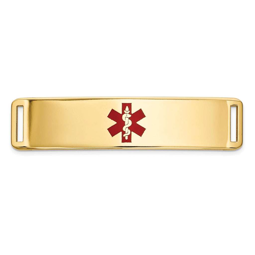 14K Gold Polished Medical ID Bracelet with Red Enamel Accents