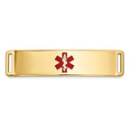 14K Gold Polished Medical ID Bracelet with Red Enamel Accents