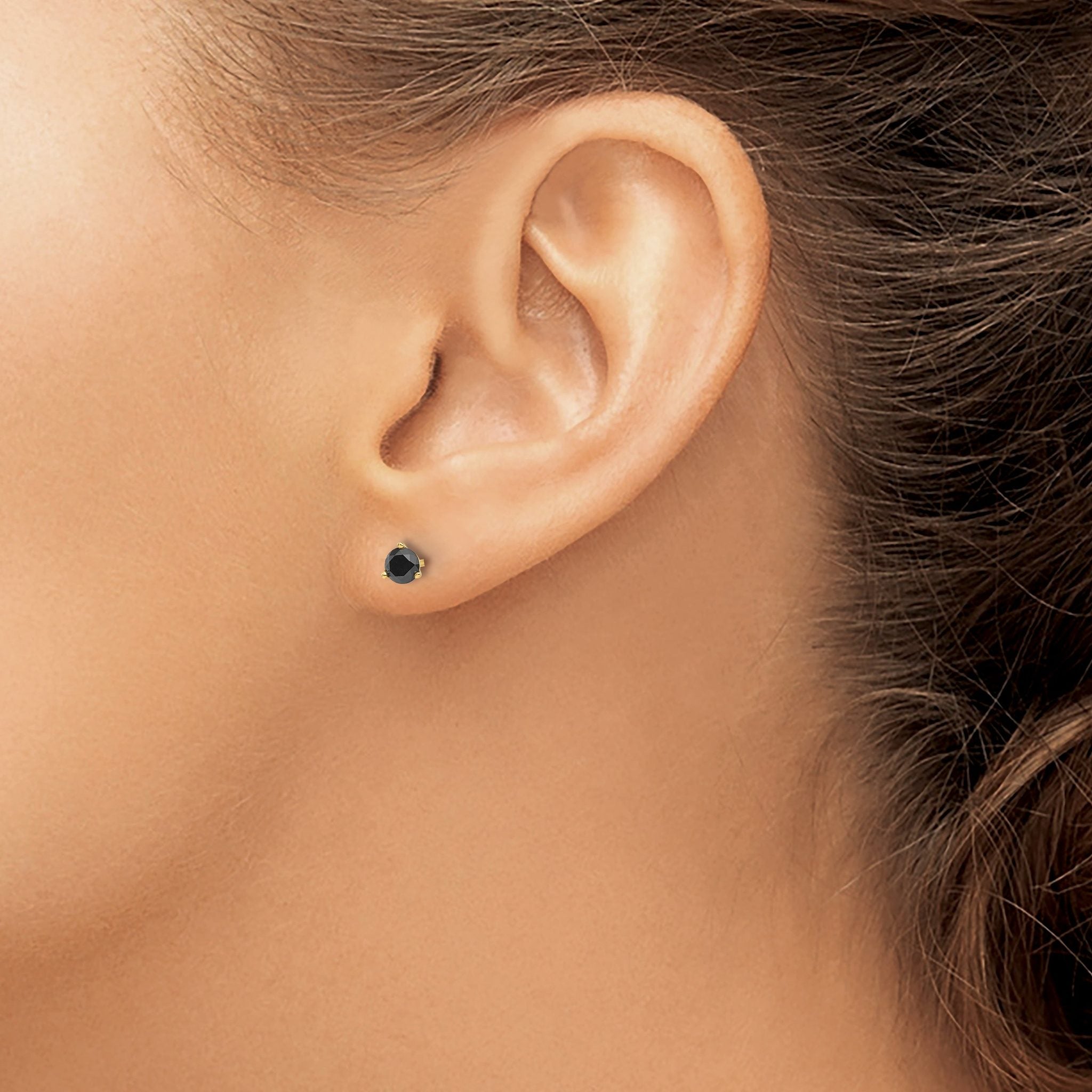 14K Gold Black Diamond Stud Earrings with Elegant 3-Prong Setting