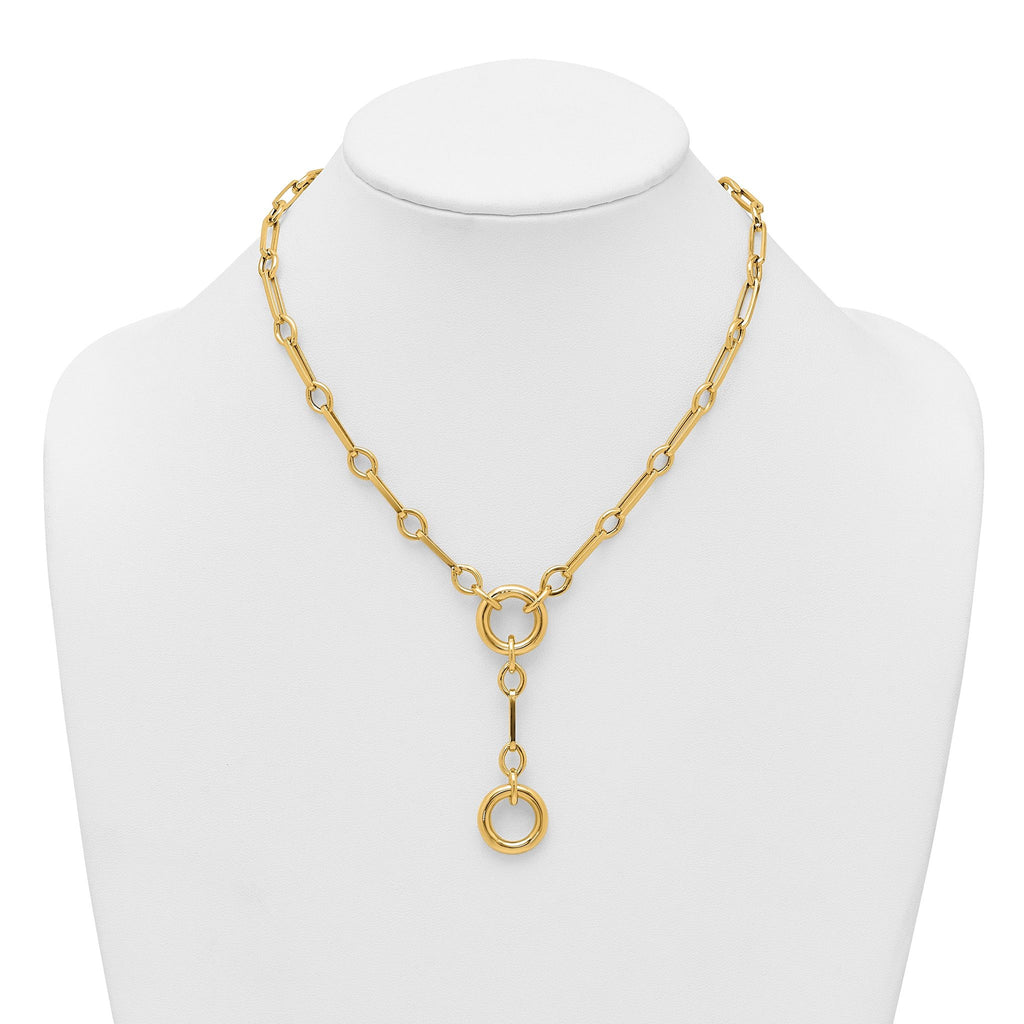 14k Polished Fancy Long Link with Circles 17.5 inch Y-Drop Necklace