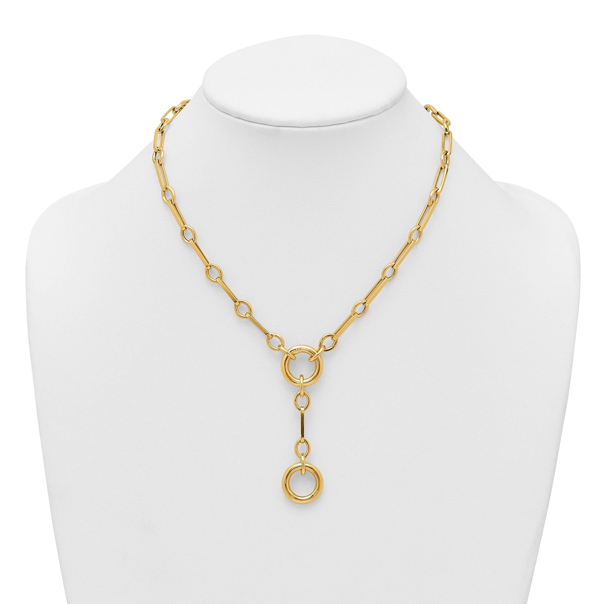 14k Polished Fancy Long Link with Circles 17.5 inch Y-Drop Necklace