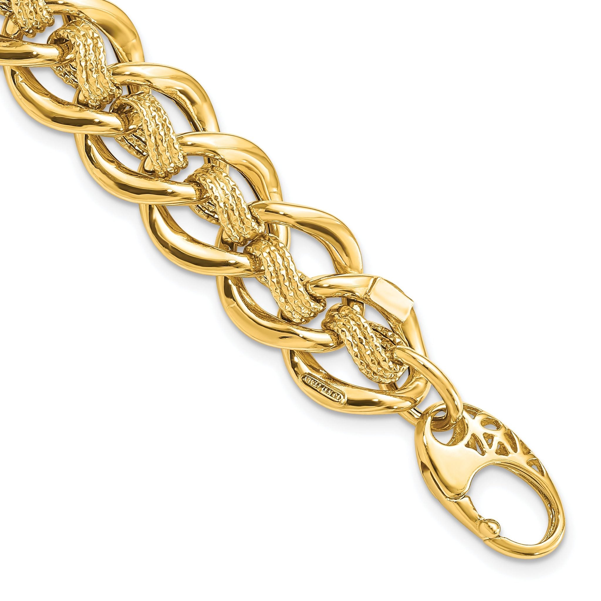 14k Polished and Textured Fancy Link Bracelet Main image