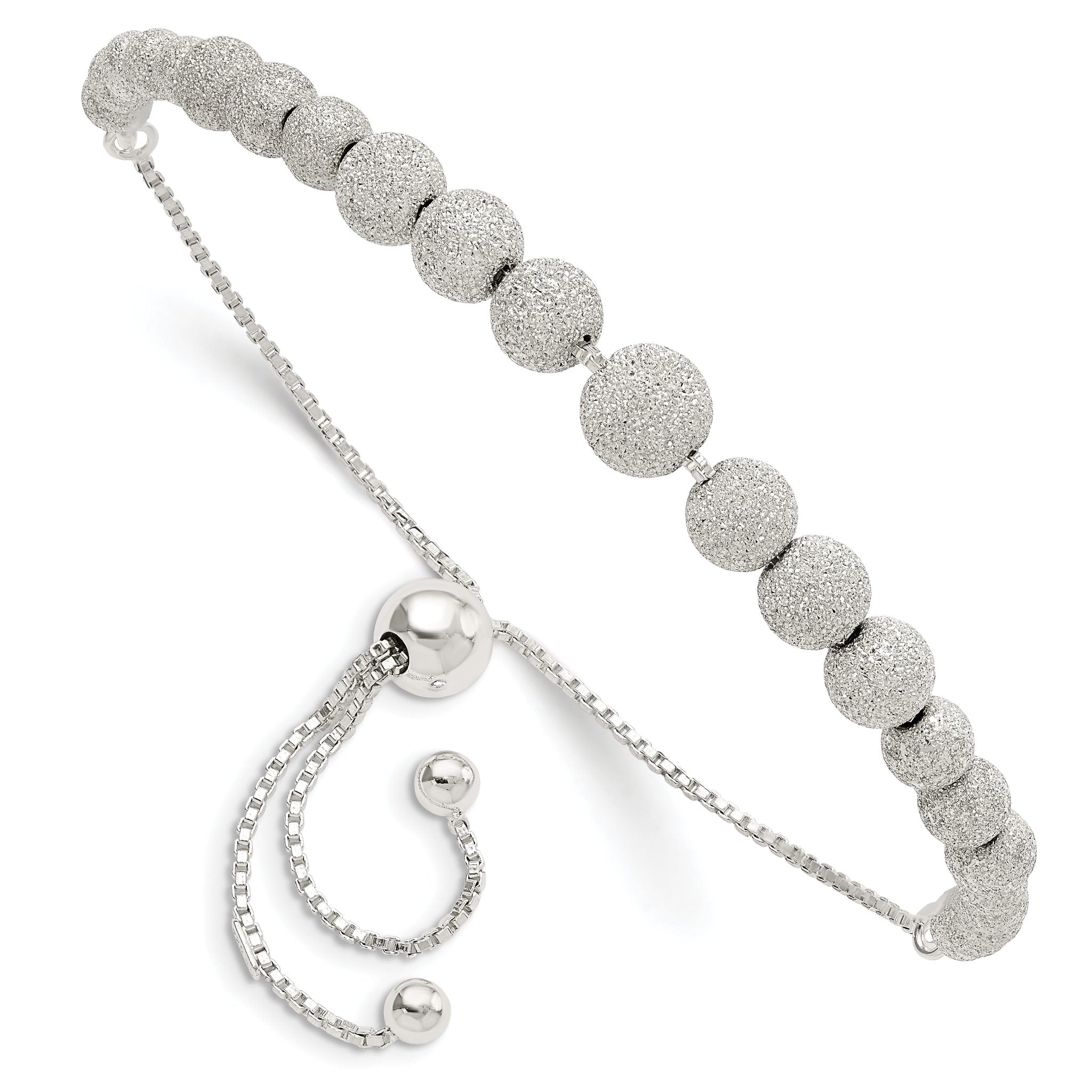 Sterling Silver Polished & Lasered Beaded Adjustable Bracelet Main image