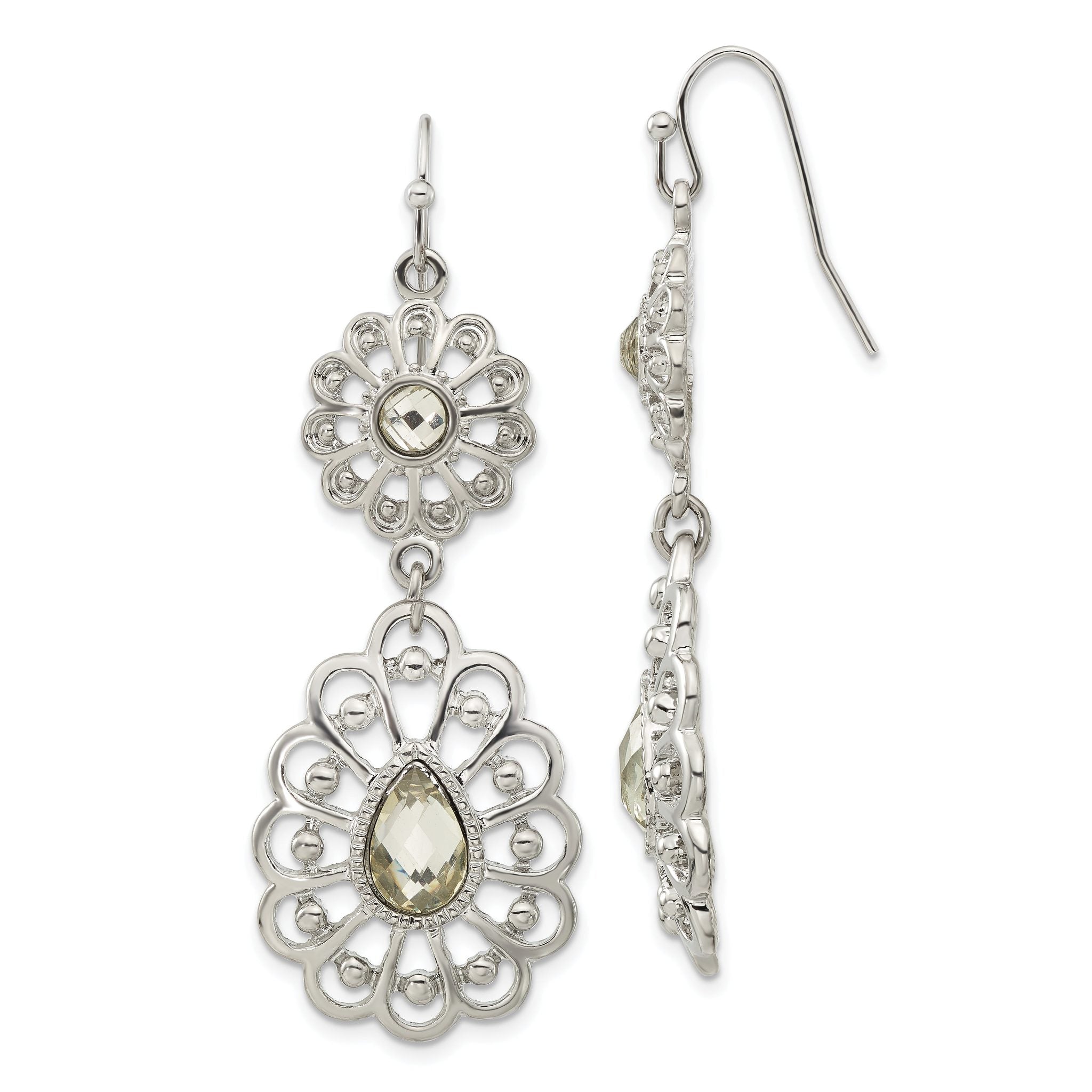 1928 Silver-tone Crystal Dangle Shepherds Hook Earrings Main image