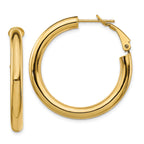 14K Gold Polished Hoop Earrings with Omega Back Elegant Hollow Design