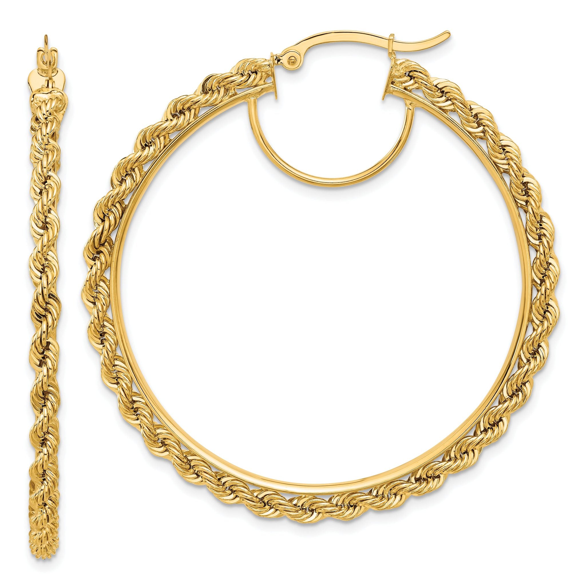10k Polished and D/C Rope 2.95mm Hoop Earrings Main image