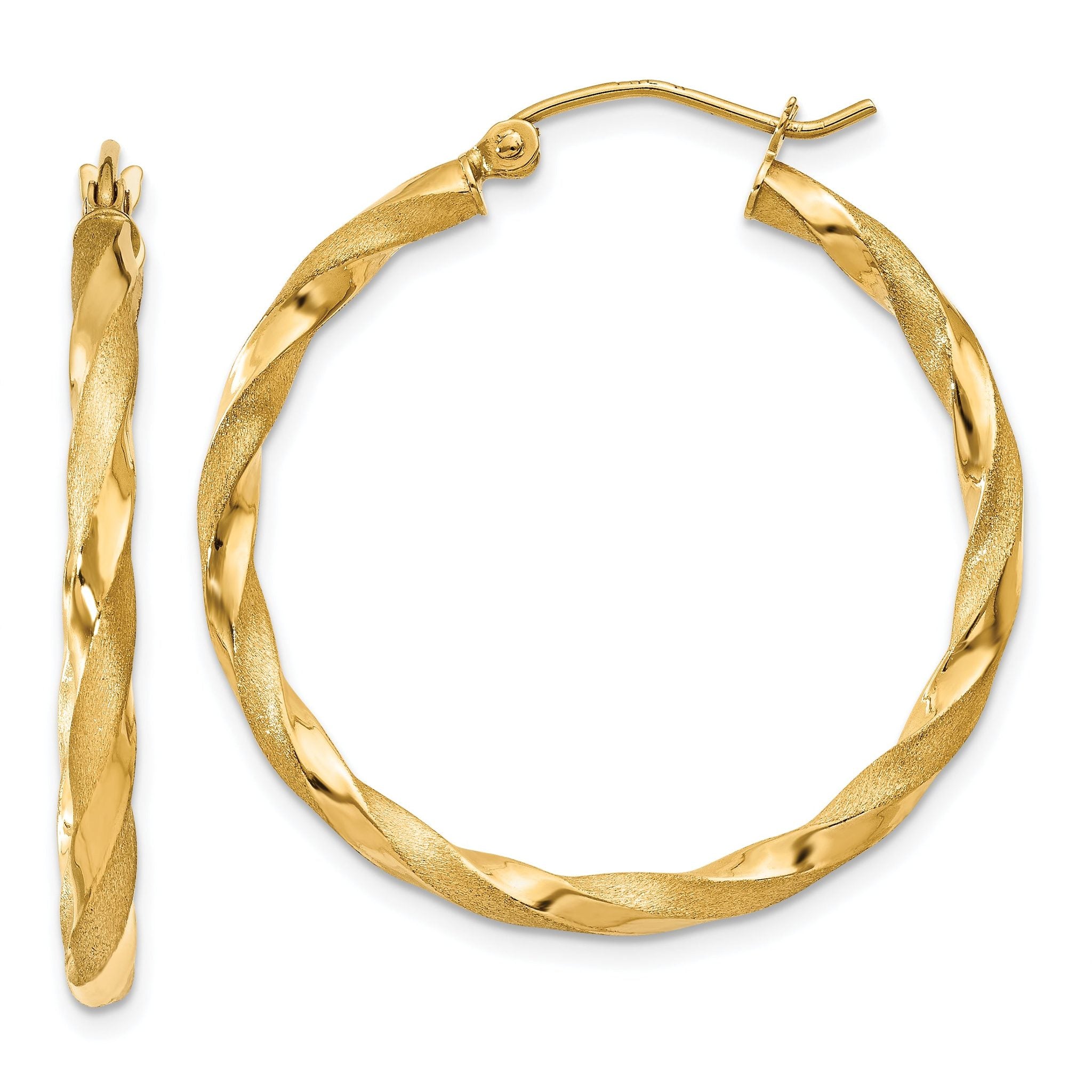 14k Polished & Satin Twisted Hoop Earrings Main image