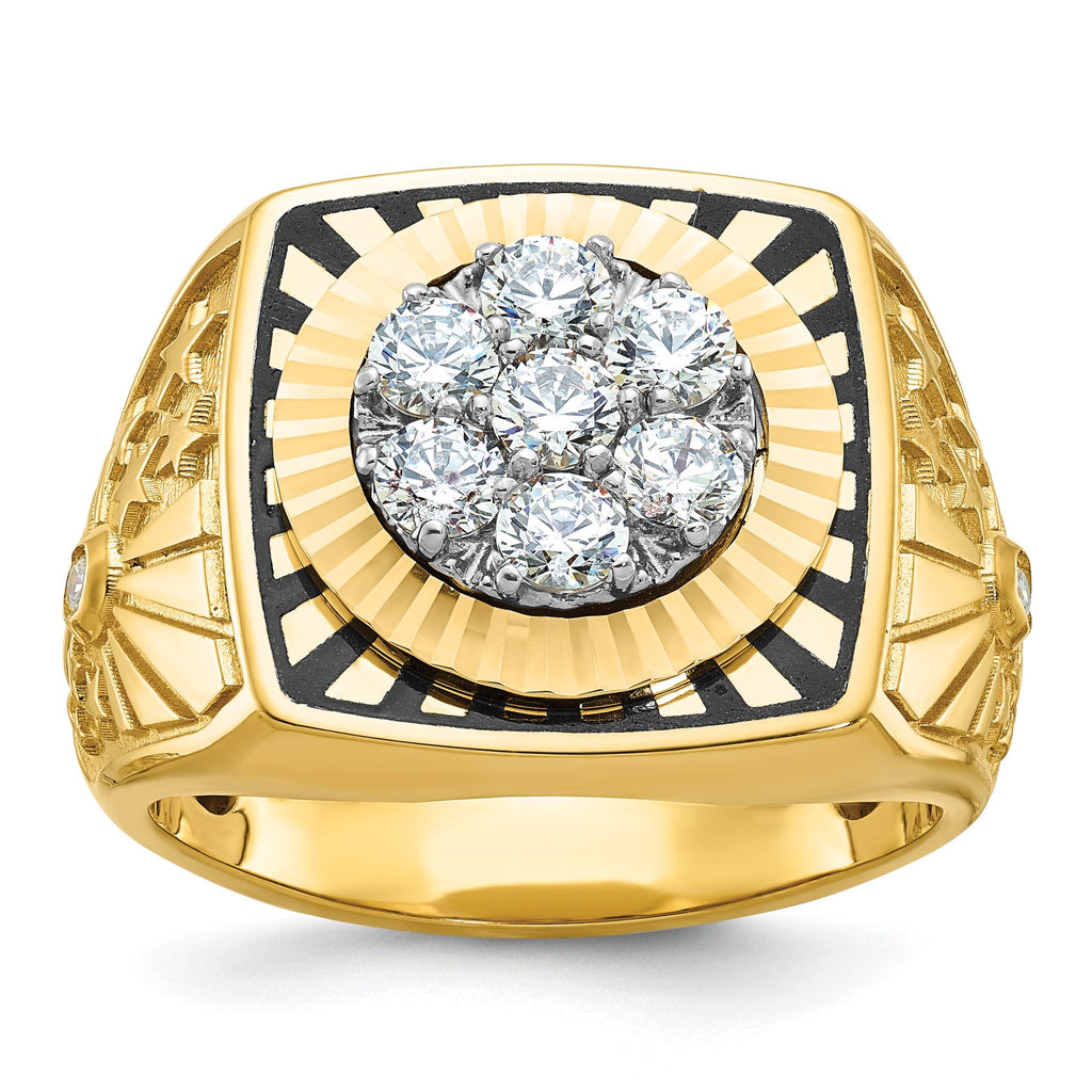 14k Two-tone with Black Enamel Men's Polished Textured and Diamond-cut 1 Carat AA Quality Diamond St