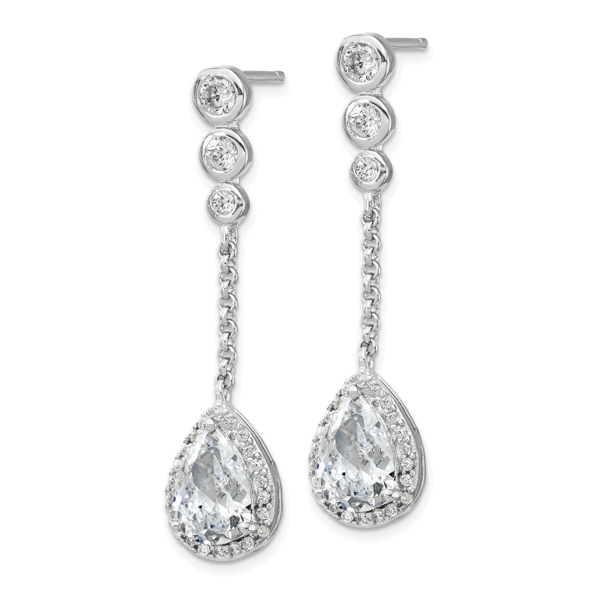 Sterling Silver CZ Teardrop Halo Dangle Earrings, Rhodium-Plated, Gift-Ready