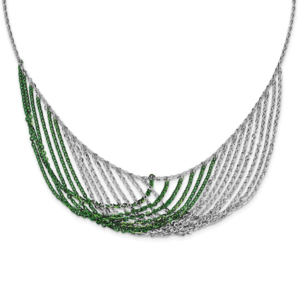 Sterling Silver Rhodium & Green-Plated Multi-Strand Necklace with Extender