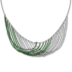 Sterling Silver Rhodium & Green-Plated Multi-Strand Necklace with Extender
