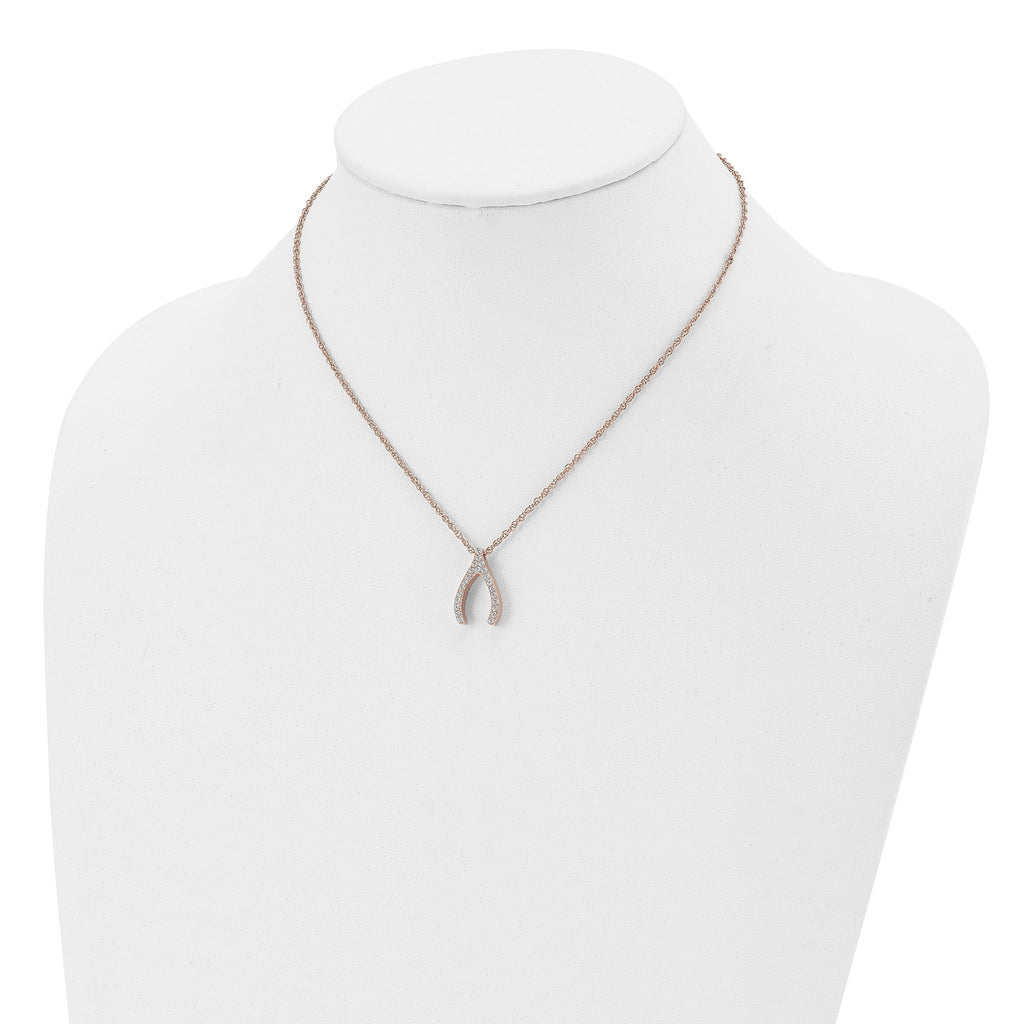 Wishbone CZ Necklace in Rose-Tone Stainless Steel