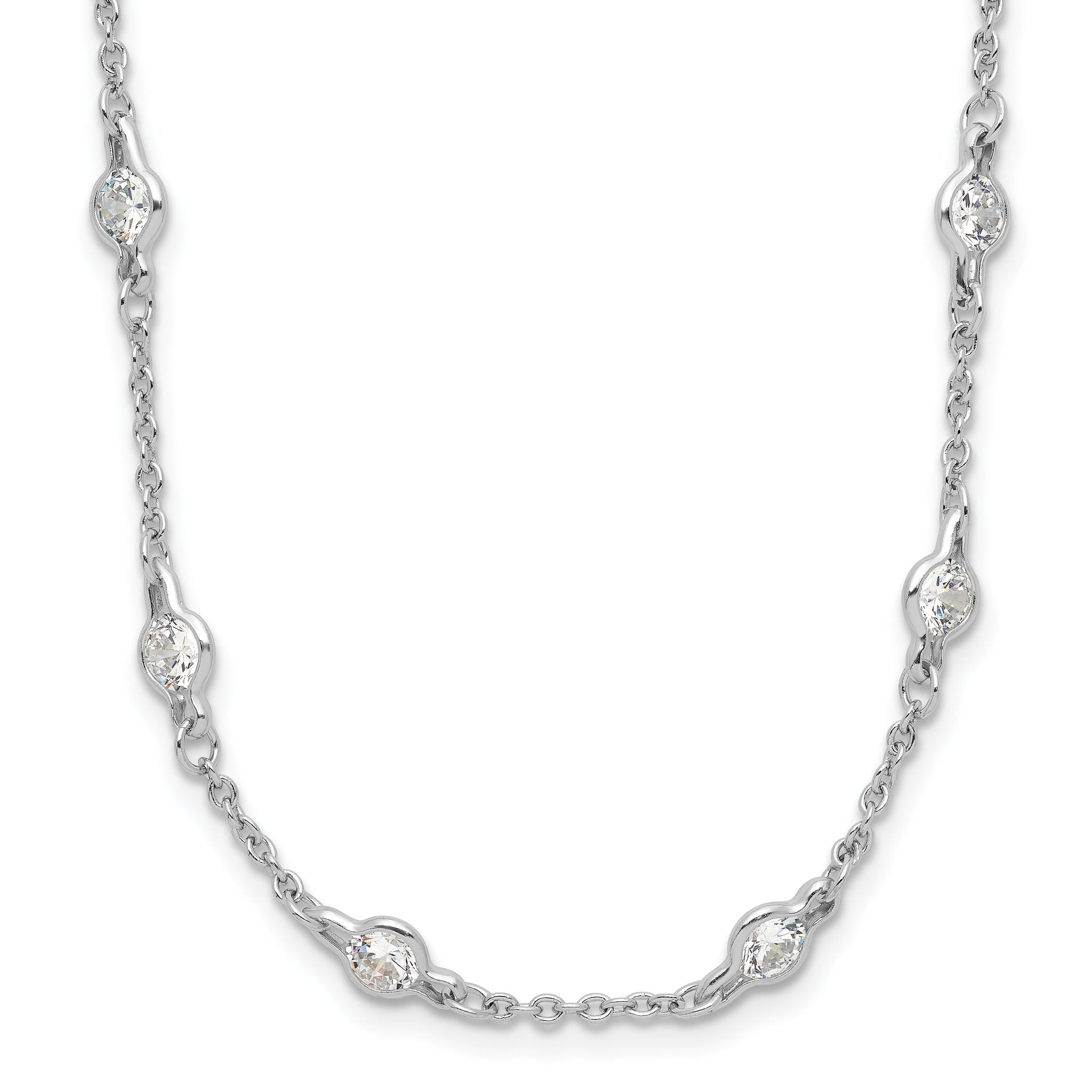 Cheryl M Sterling Silver Rhodium-plated Brilliant-cut Round CZ 42 Station 36 Inch Necklace Main image