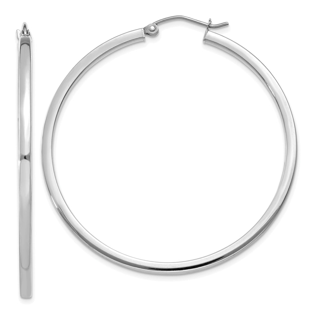 Sophia Jewelers 14K White Gold Square Tube Hoops with Polished Rhodium Finish