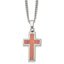 Stainless Steel Polished w/Wood Inlay Cross 24in Necklace