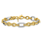 14K Two-tone Polished and Textured Fancy Link Bracelet