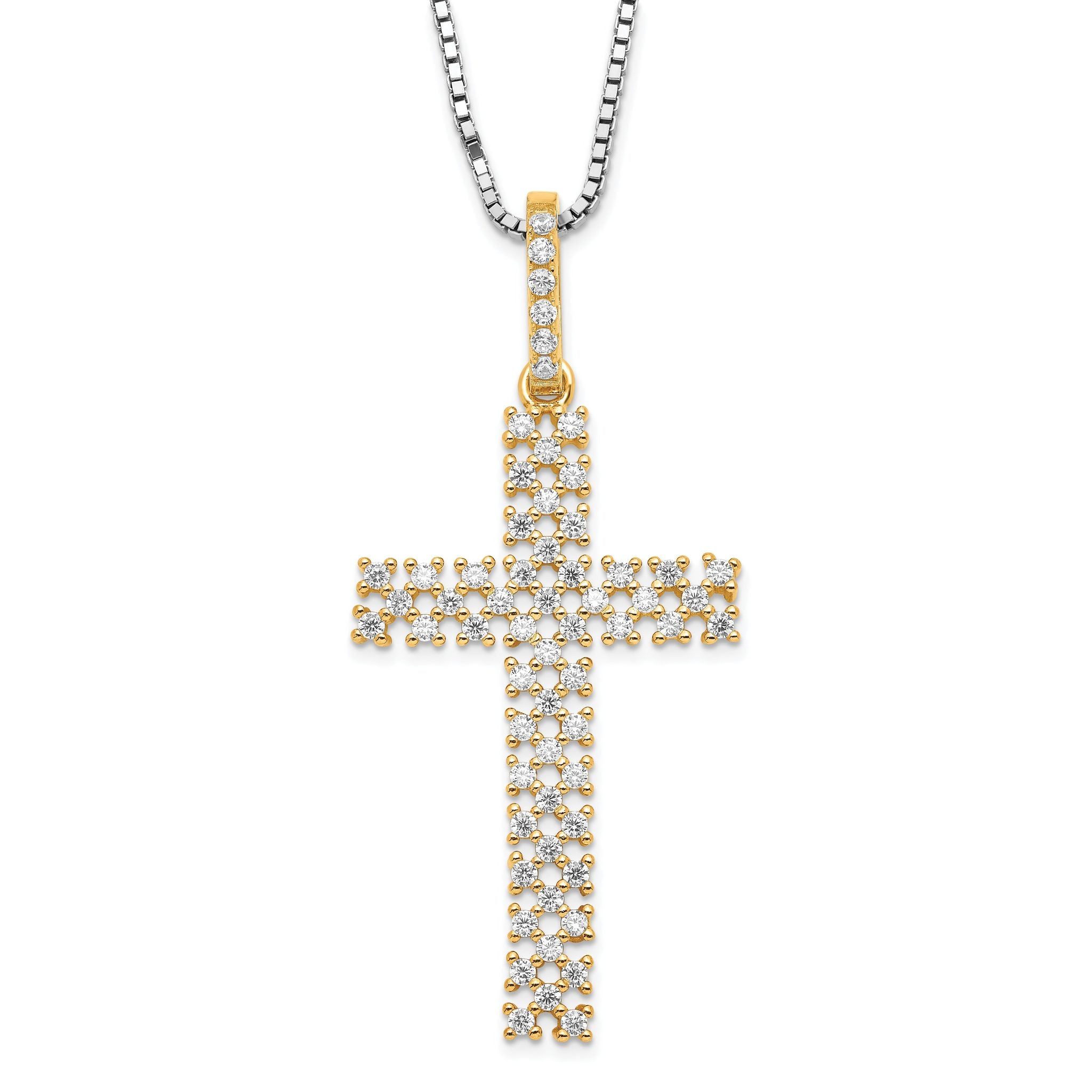 Sophia Jewelers Sterling Silver Gold-Tone CZ Cross Pendant Necklace Main image