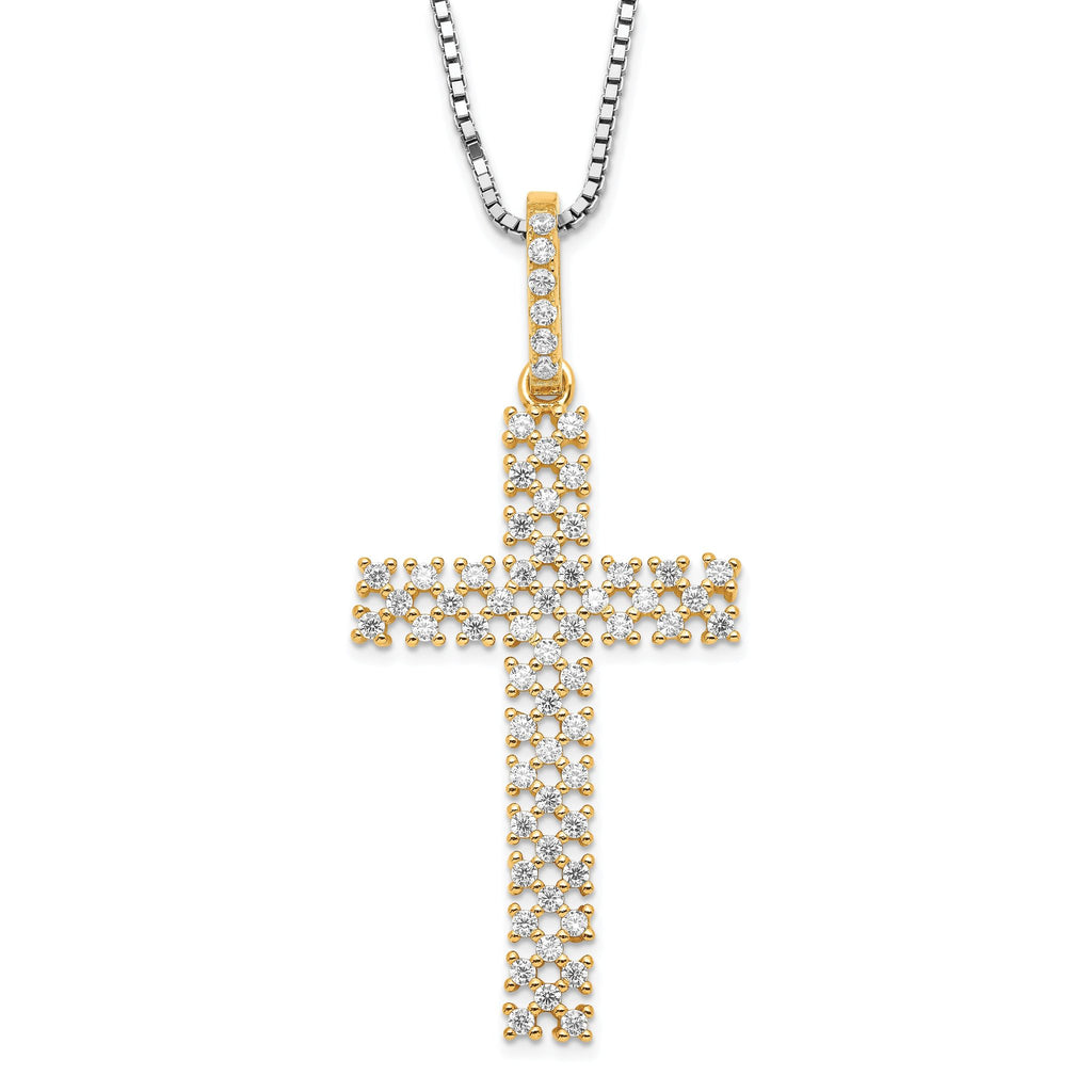 Sophia Jewelers Sterling Silver Gold-Tone CZ Cross Pendant Necklace