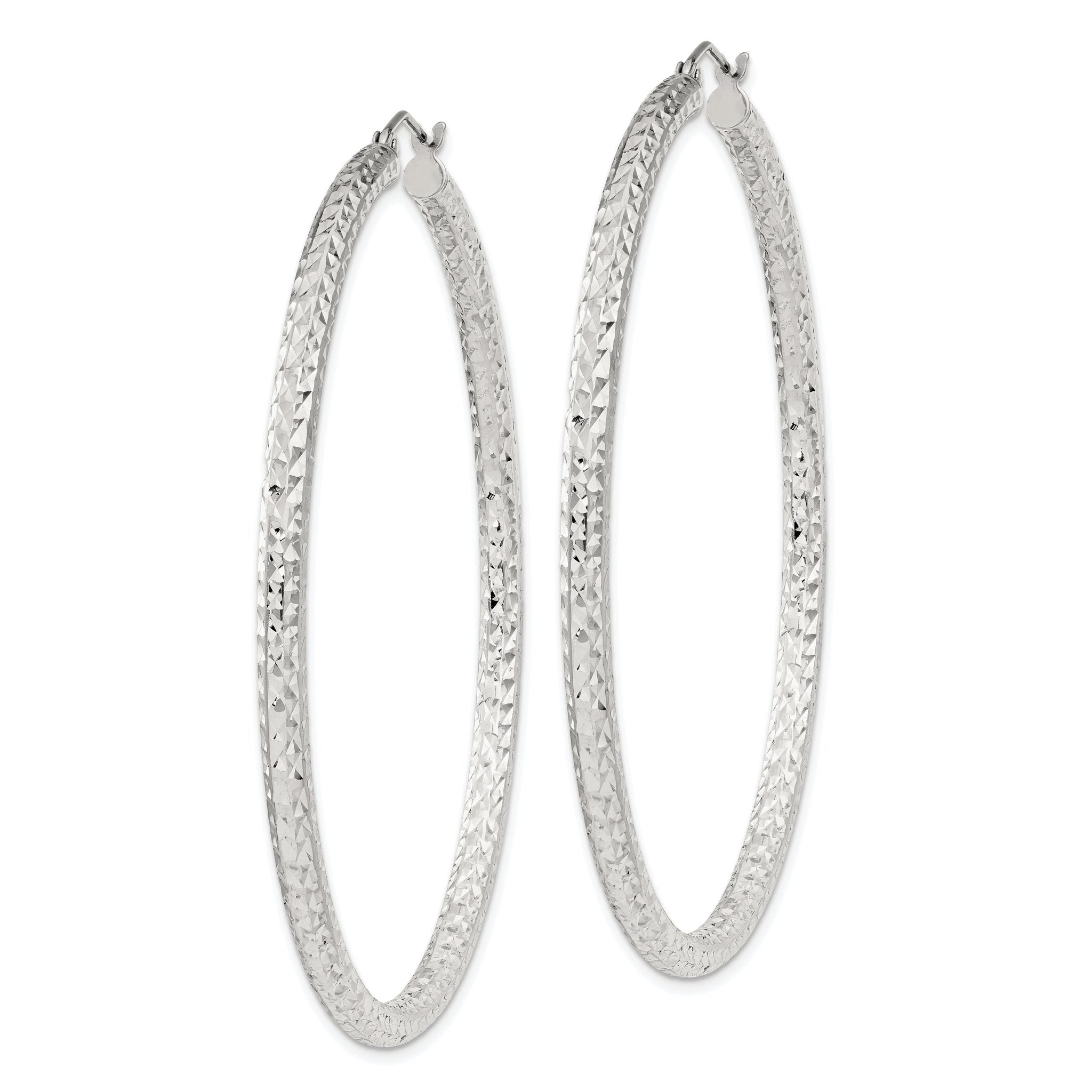 Sterling Silver D/C 3x60mm Hoop Earrings Secondary image