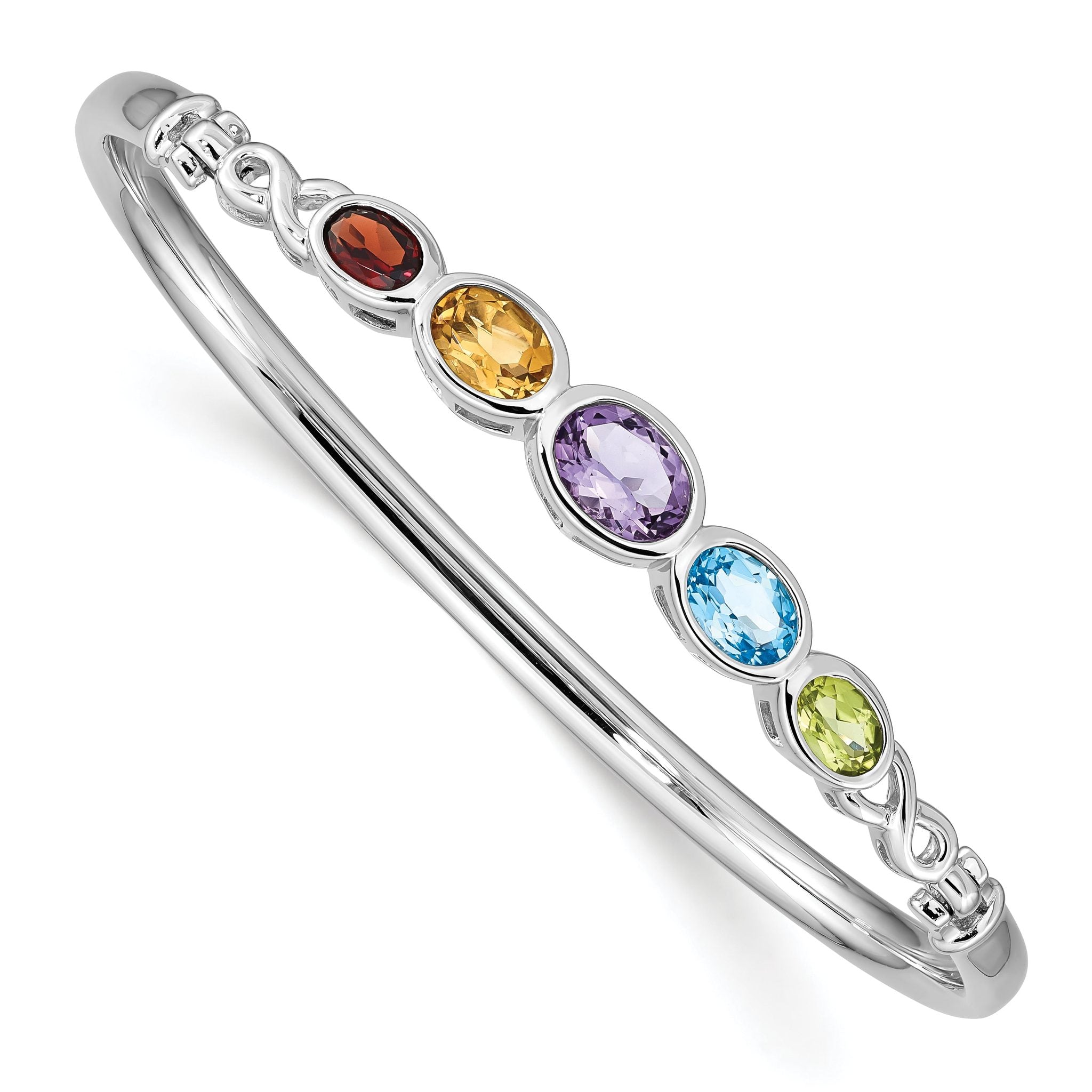 Sophia Jewelers Sterling Silver Multi-Gemstone Bangle with Polished Rhodium Finish Main image