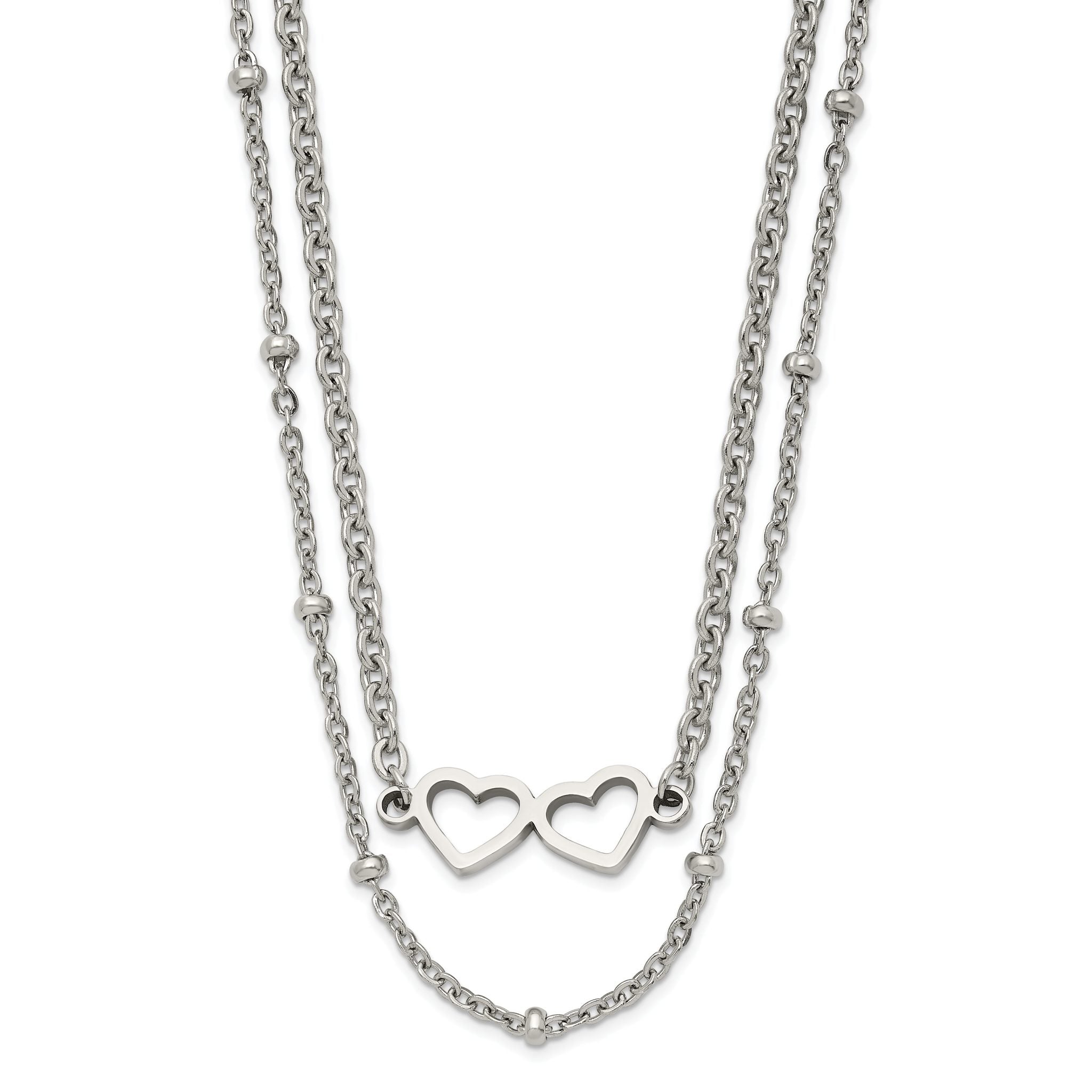 Double Hearts Two-Strand Necklace in Stainless Steel