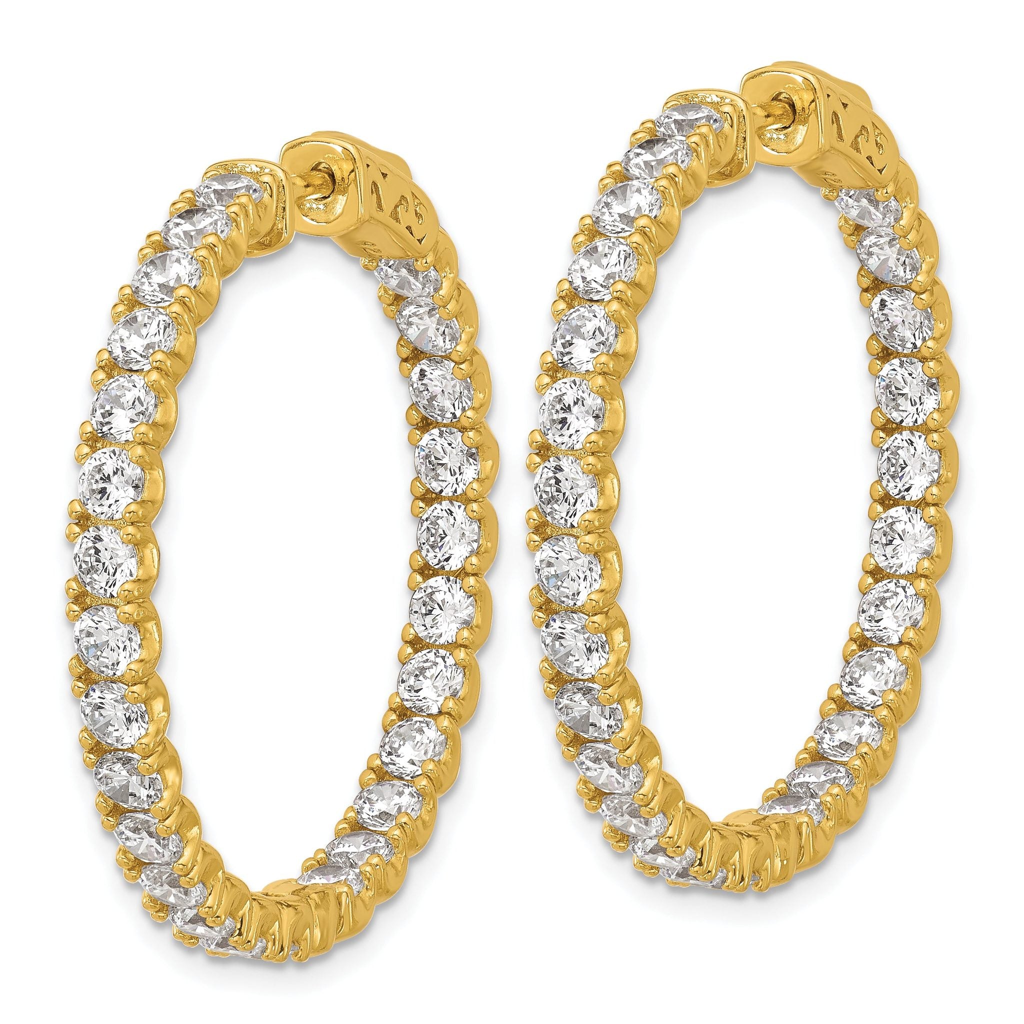 Sterling Shimmer Sterling Silver Gold-tone Flash Gold-plated 3mm CZ 52 Stone In and Out Hinged Hoop Earrings Secondary image