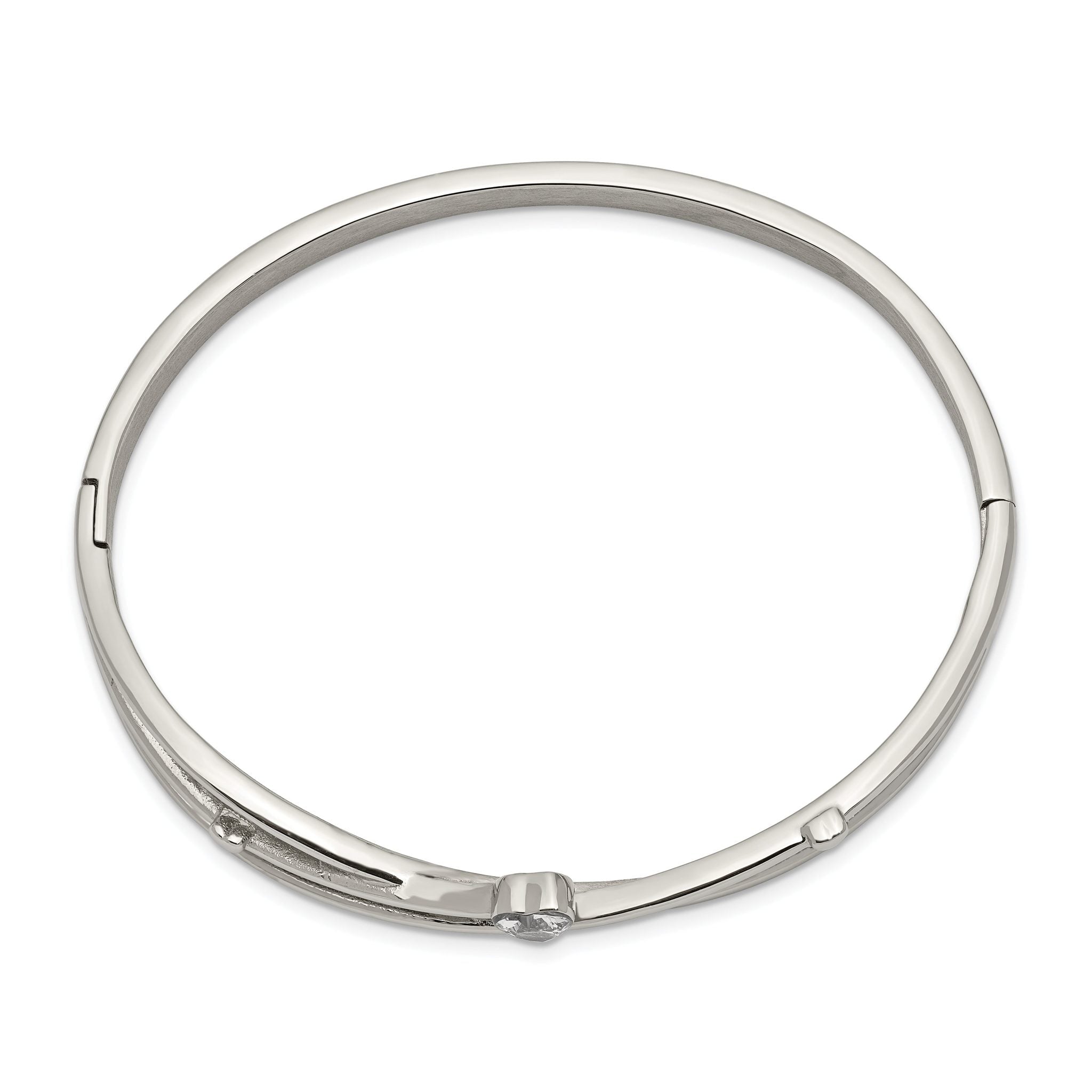 Stainless Steel Polished Heart Cubic Zirconia Hinged Bangle Bracelet for Women Secondary image
