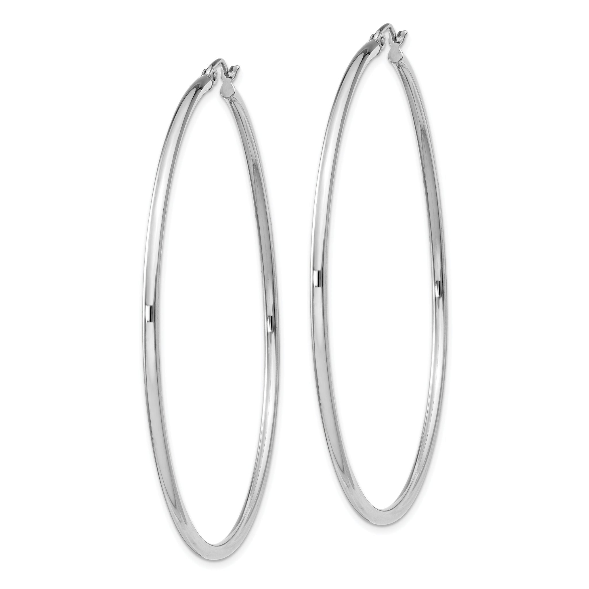 Sterling Silver Rhodium-plated 2mm Round Hoop Earrings Secondary image