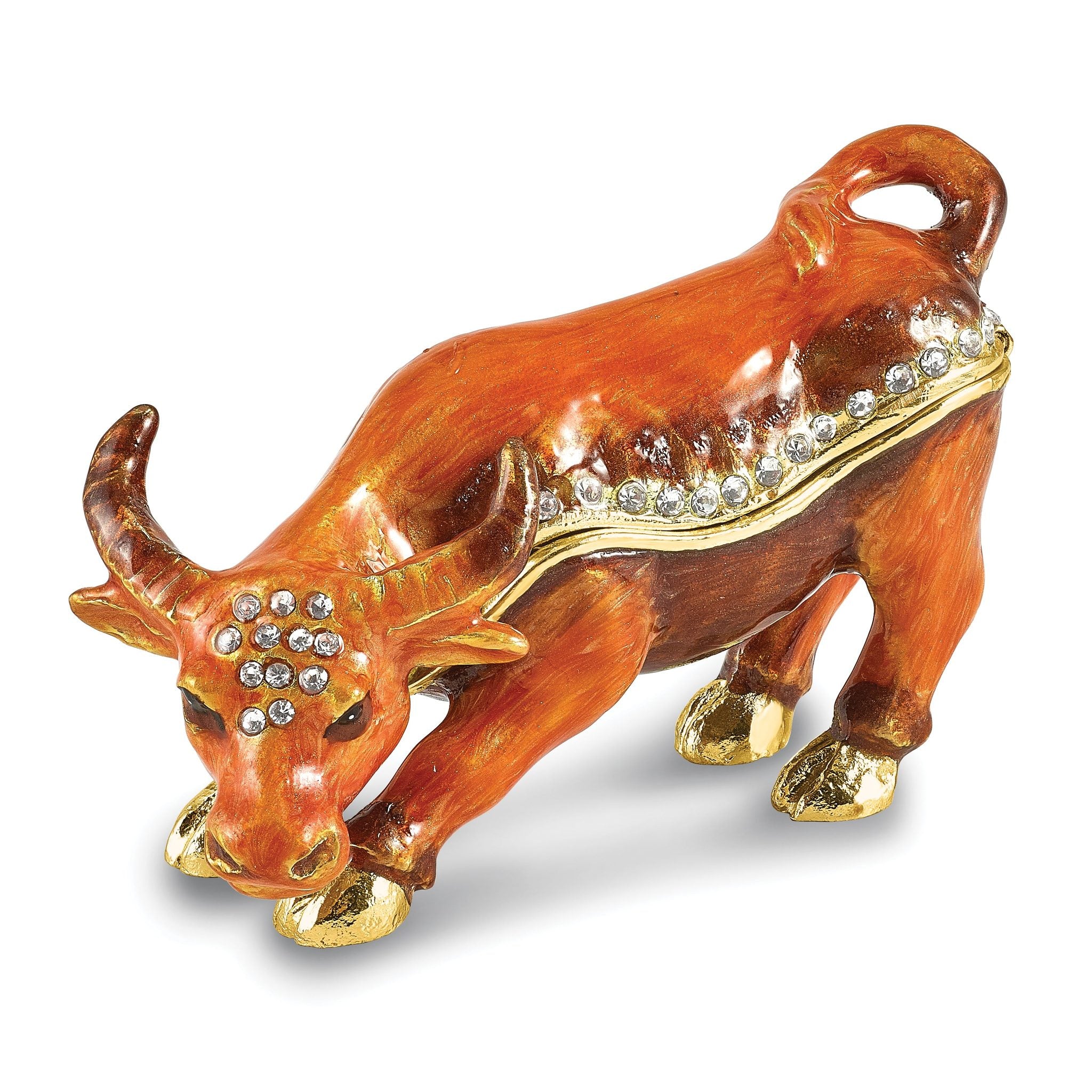 Luxury Giftware by Jere Bejeweled DOZER Bowing Bull Trinket Box with Matching 18 inch Necklace