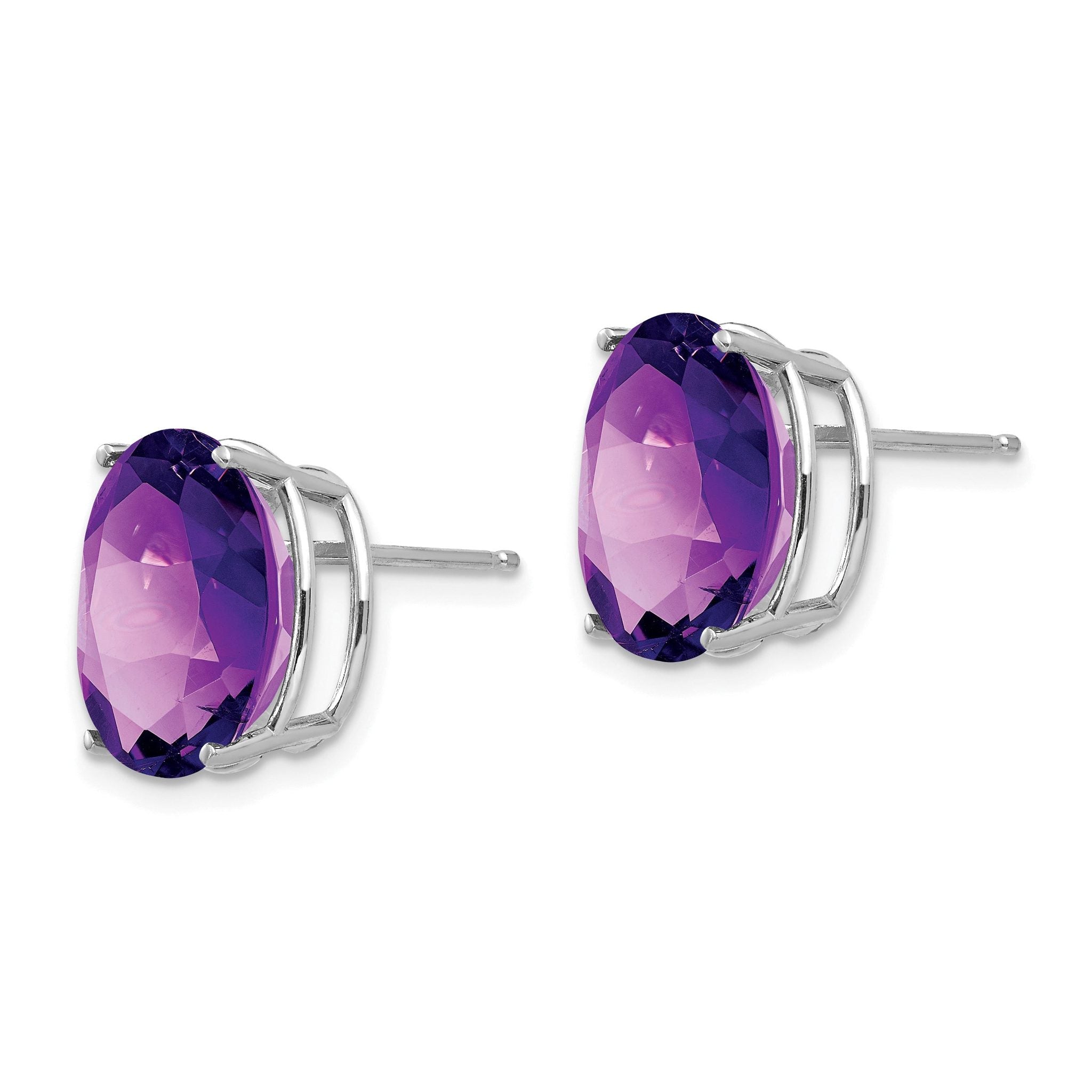 14k White Gold Amethyst Oval Stud Earrings Secondary image