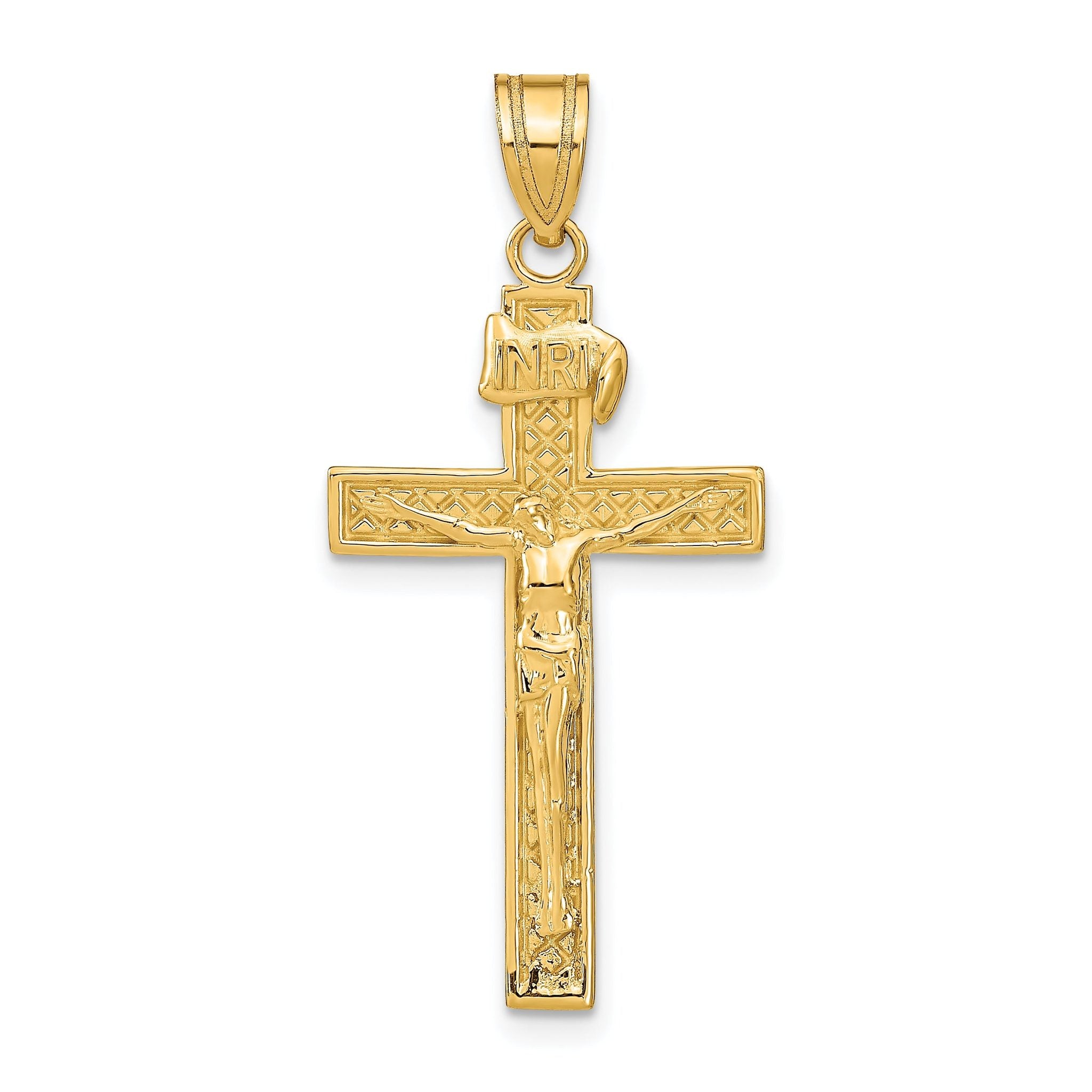 14K Gold INRI Crucifix Pendant with Polished Finish  Elegant Religious Charm Main image
