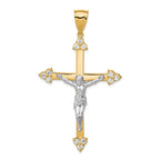 10K Gold CZ Crucifix Pendant with Polished Rhodium Accents  63mm Elegant Design