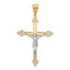 10K Gold CZ Crucifix Pendant with Polished Rhodium Accents  63mm Elegant Design