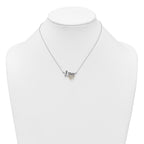 Sterling Silver Rhodium-plated with 14k Accent Polished CZ Love with Heart 16 inch with 2 inch Extension Necklace