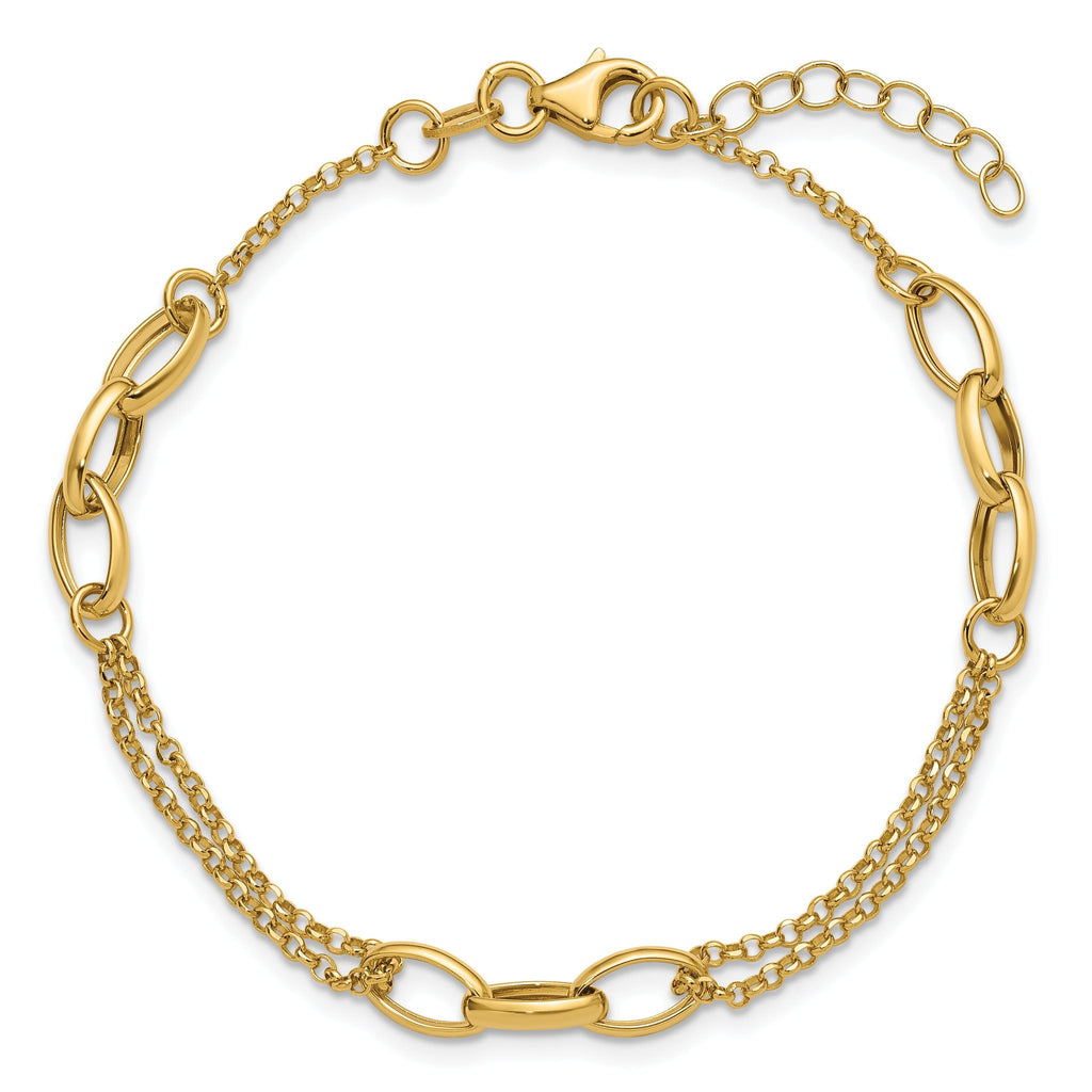 14K Polished Fancy 2-Strand Oval Links w/1in ext. Bracelet