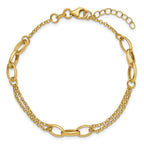 14K Polished Fancy 2-Strand Oval Links w/1in ext. Bracelet