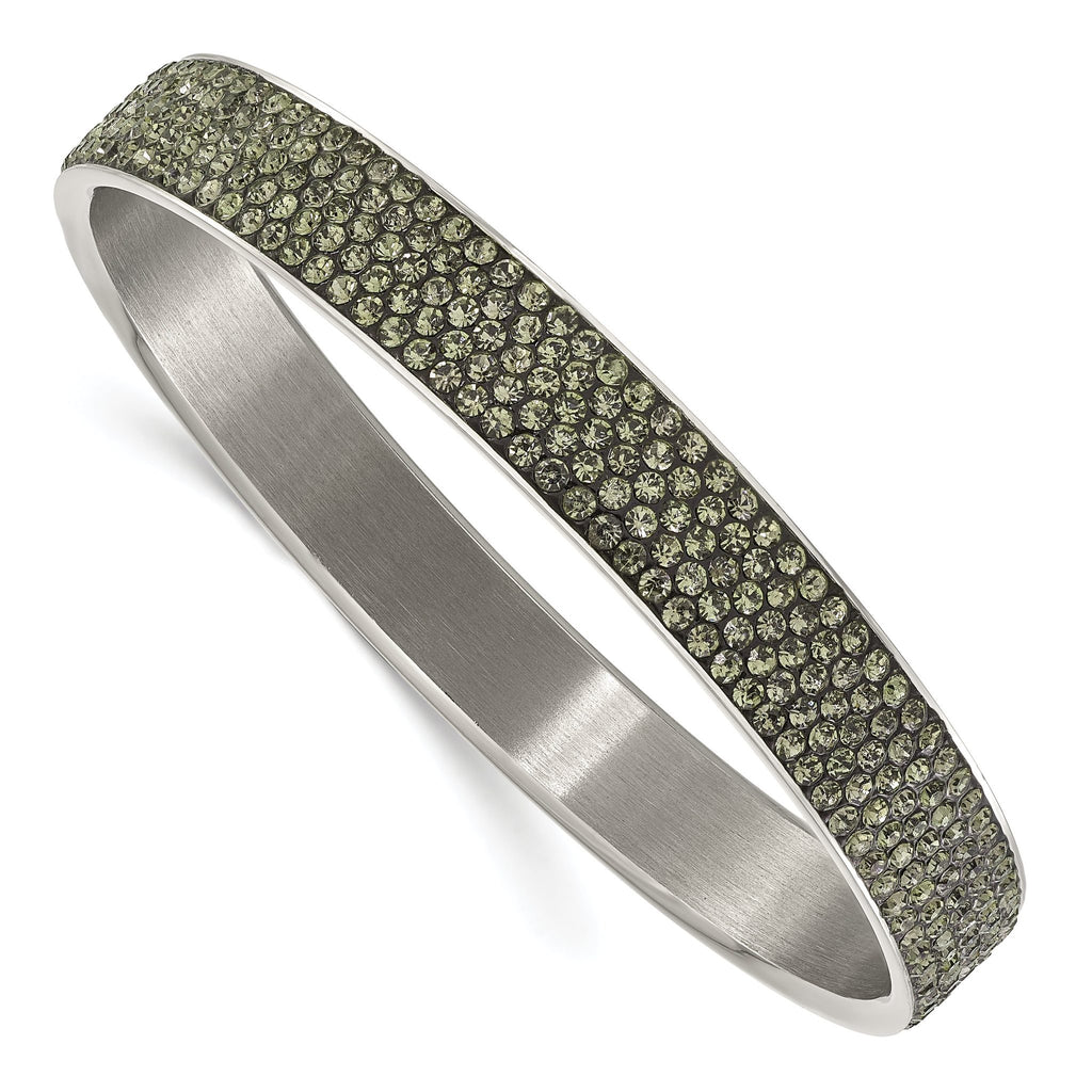Stainless Steel Polished & Brushed Grey Crystal Thin Flat Bangle Bracelet for Women