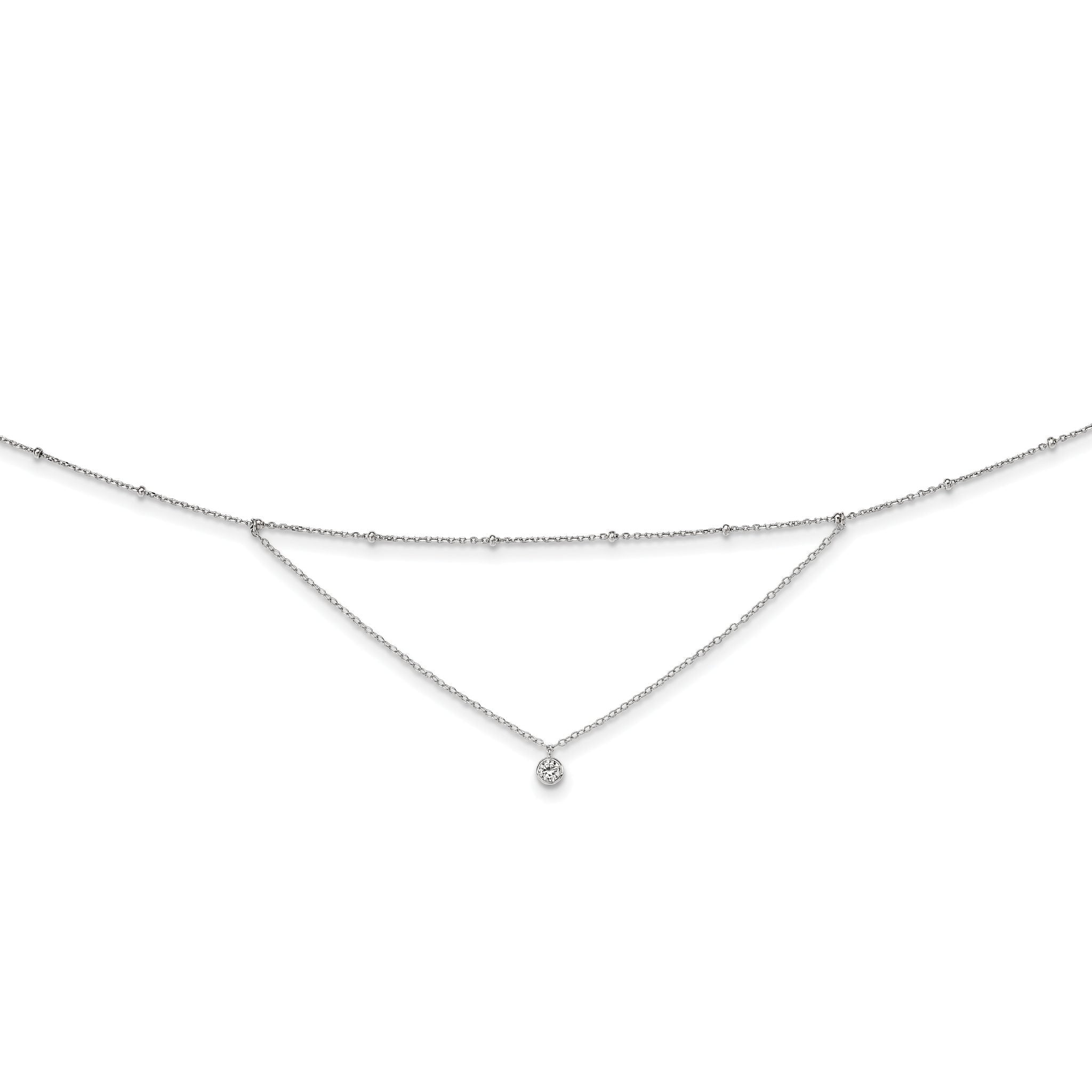 Sterling Silver Rhodium-plated CZ Beaded With  4in ext. Choker