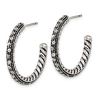 Stainless Steel Polished & Antiqued Cubic Zirconia C-Hoop Earrings for Women