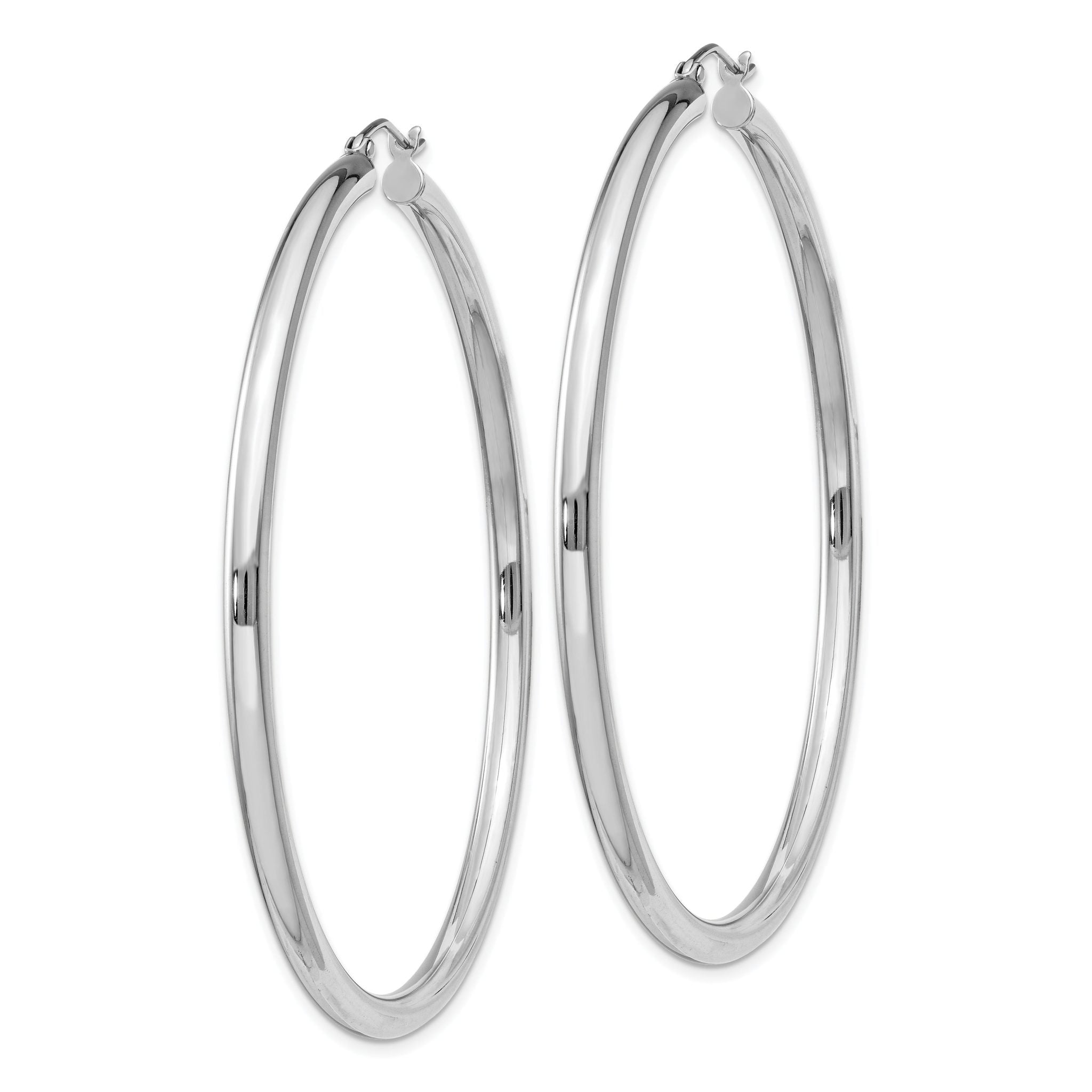 Sterling Silver Rhodium-plated 3mm Round Hoop Earrings Secondary image